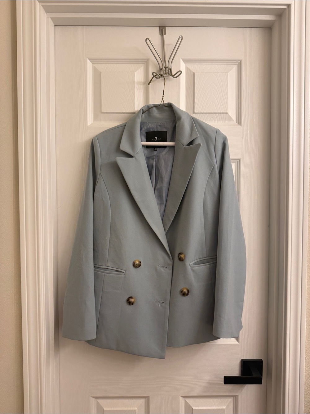 7 For All Mankind Powder Blue Double-Breasted Blazer